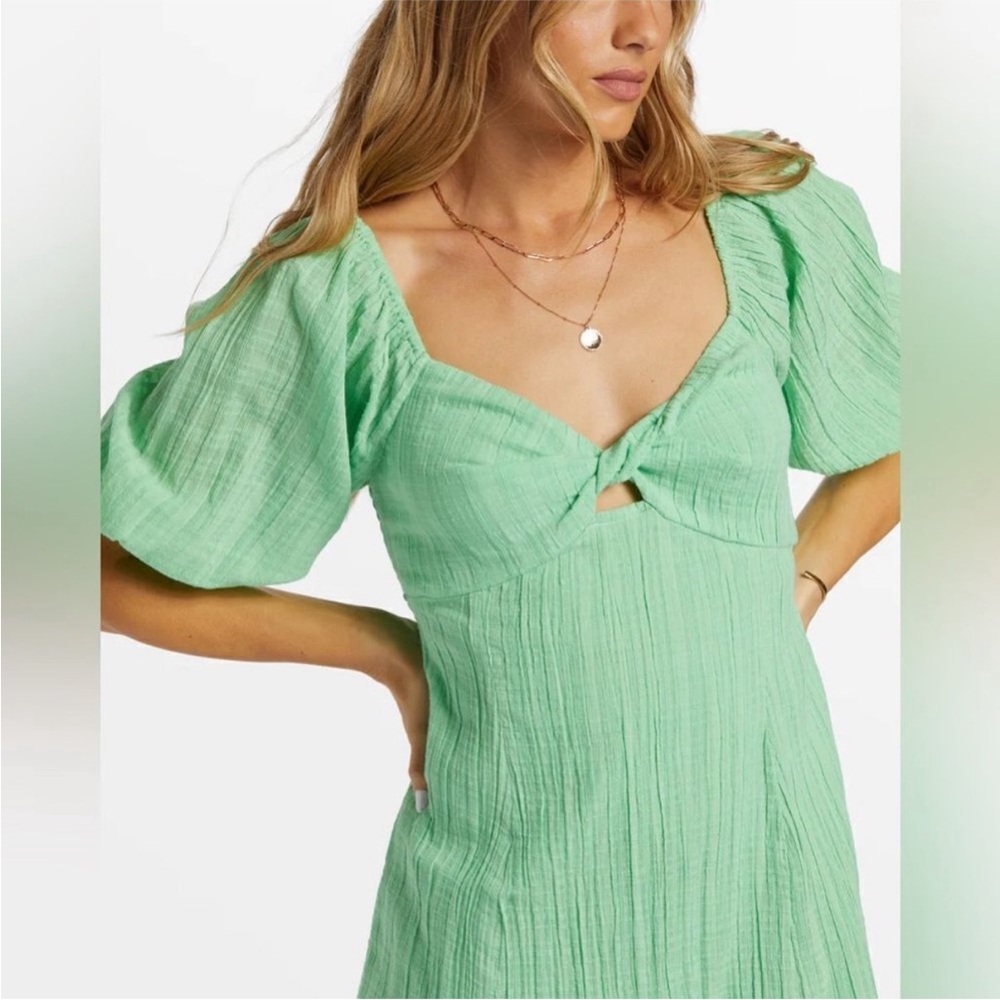 Billabong Mint Green Puff-Sleeve Tie-Front Dress